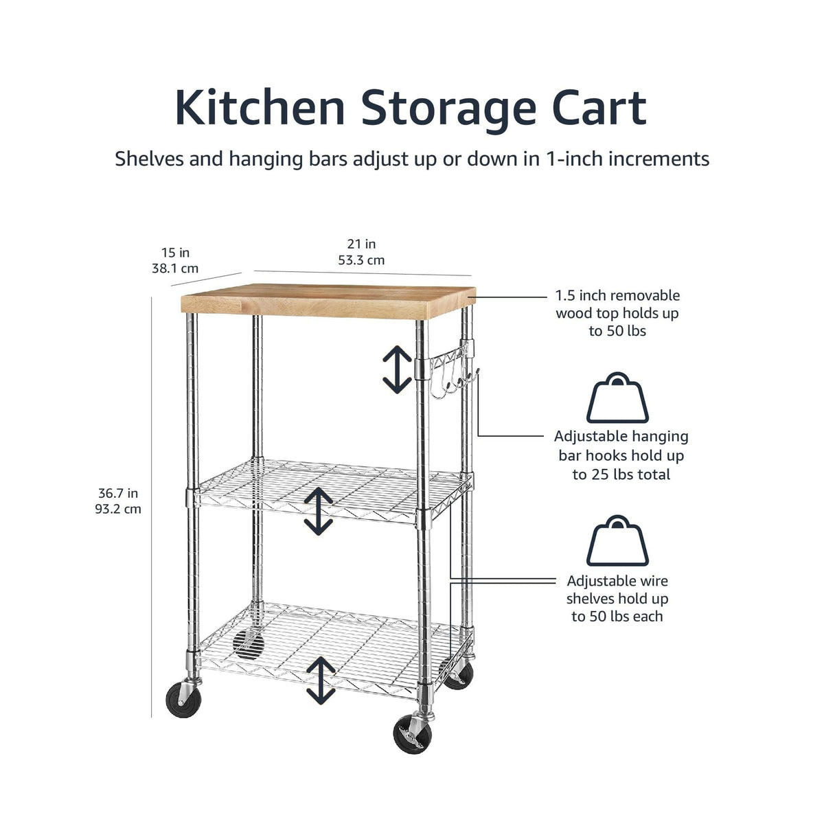 3-Tier Kitchen Storage Rack with Caster Wheels N983827