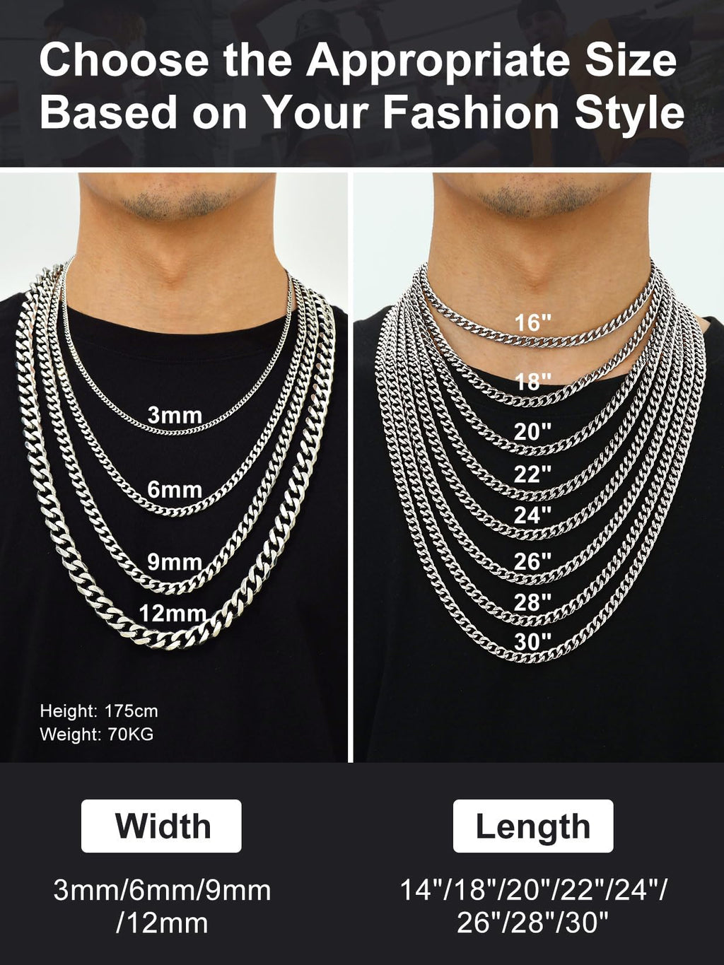 Black Stainless Steel Cuban Link Chain Necklace X21433