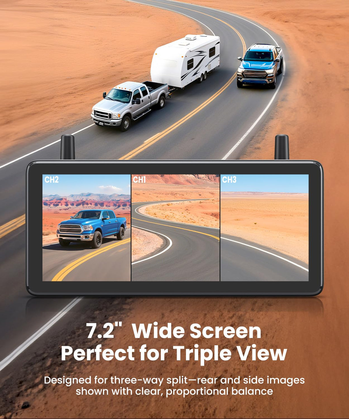 Wireless RV Backup Camera with Triple-Split Screen I657017