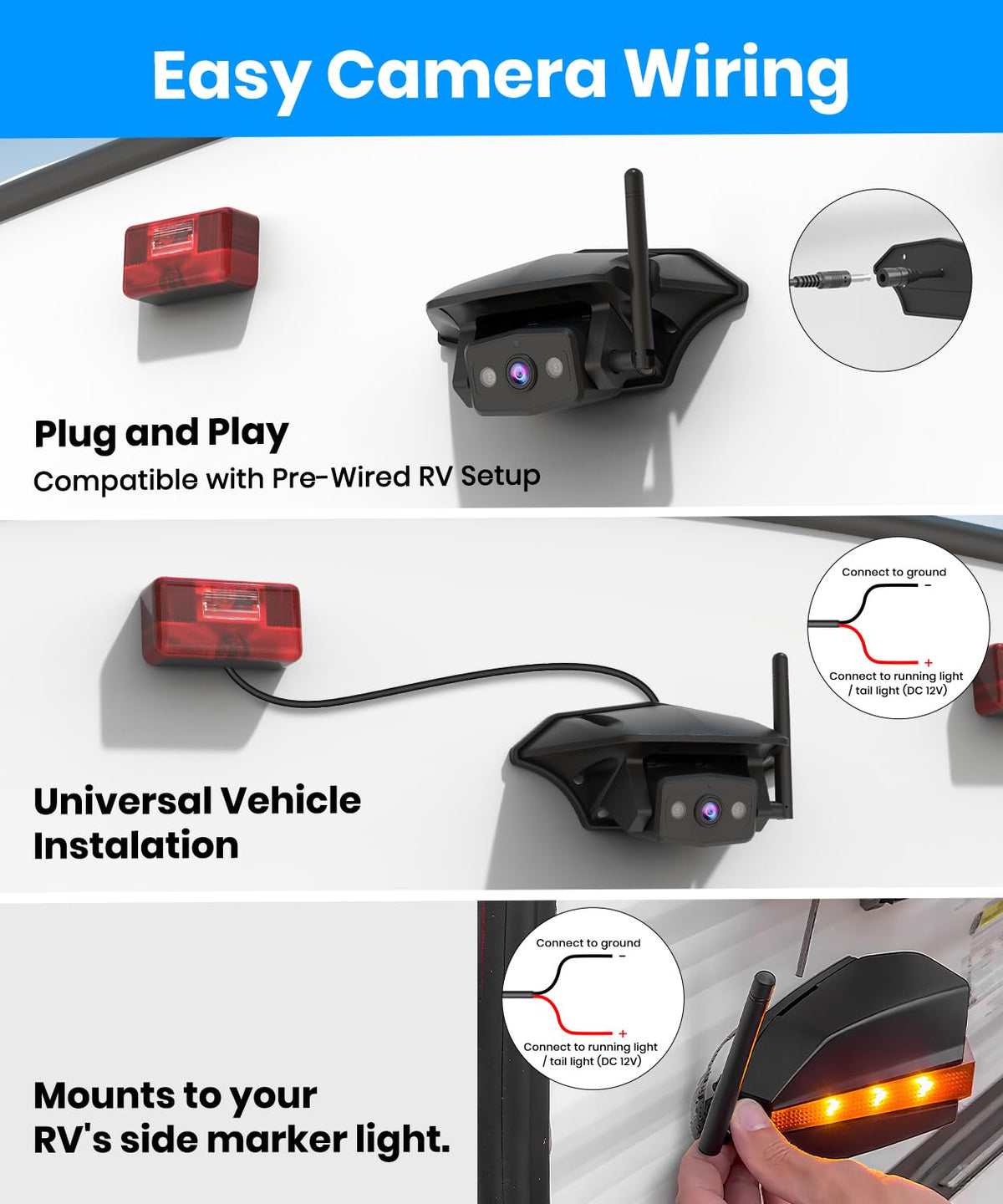 Wireless RV Backup Camera with Triple-Split Screen I657017