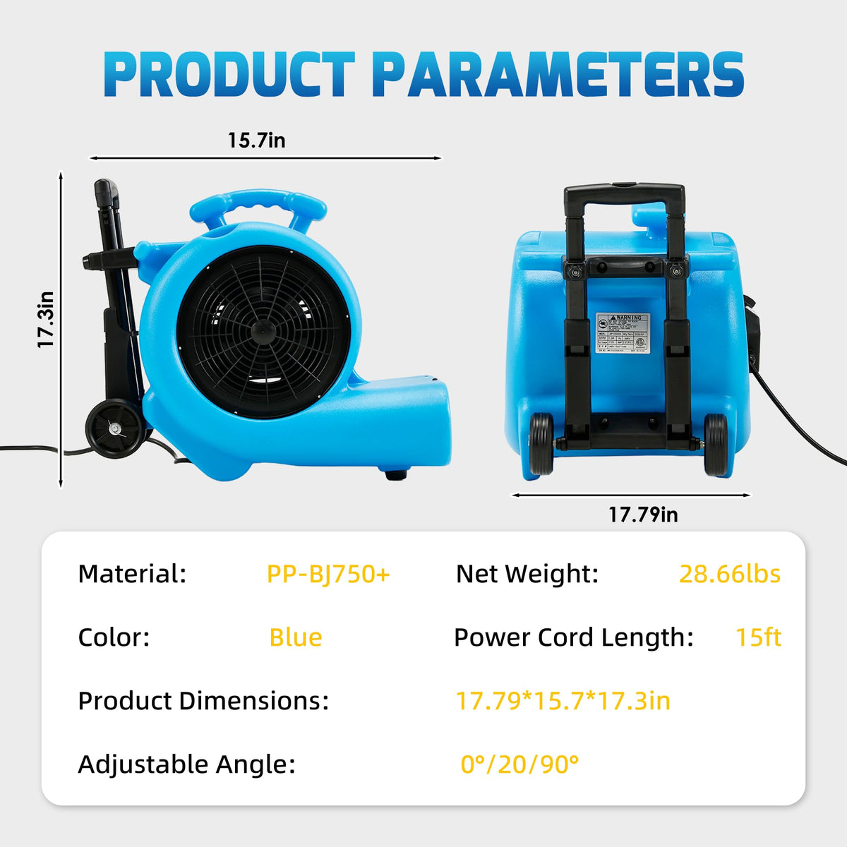 1 HP 4000 CFM 3-Speed Air Mover with Wheels K6557