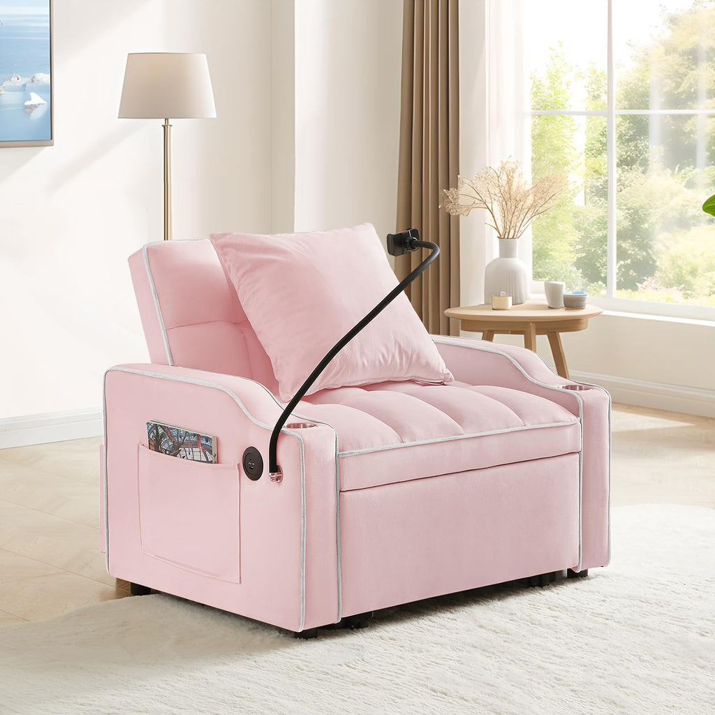 Pink Velvet Convertible Sleeper Chair Bed P501