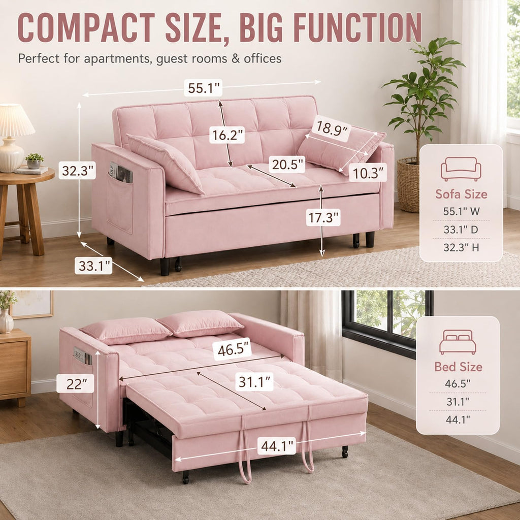 Velvet Convertible Sofa Bed Z232174