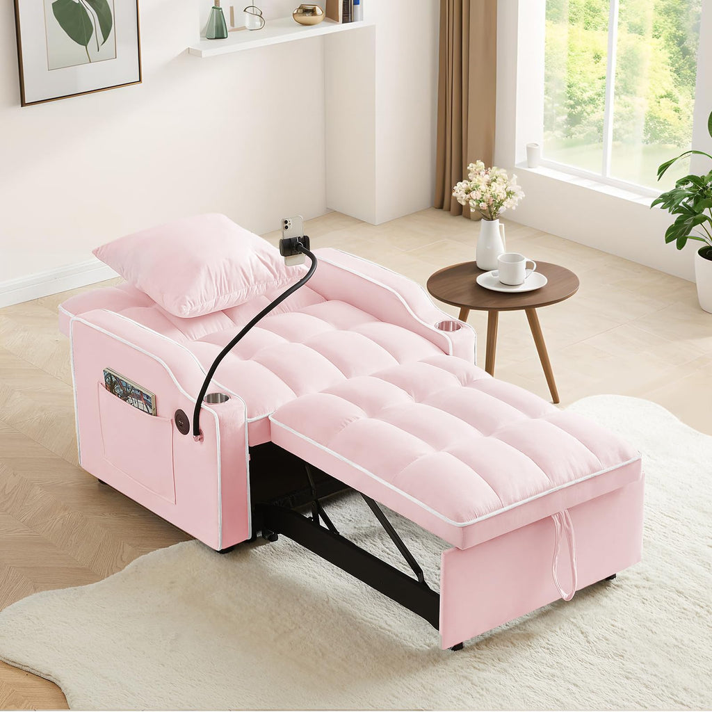 Pink Velvet Convertible Sleeper Chair Bed P501