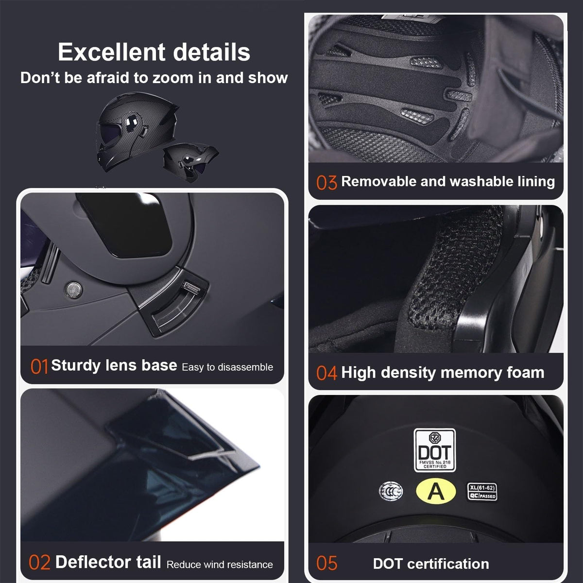 DOT Approved Full Face Flip up Anti-Fog Double Visor Motorcycle Helmet B13706