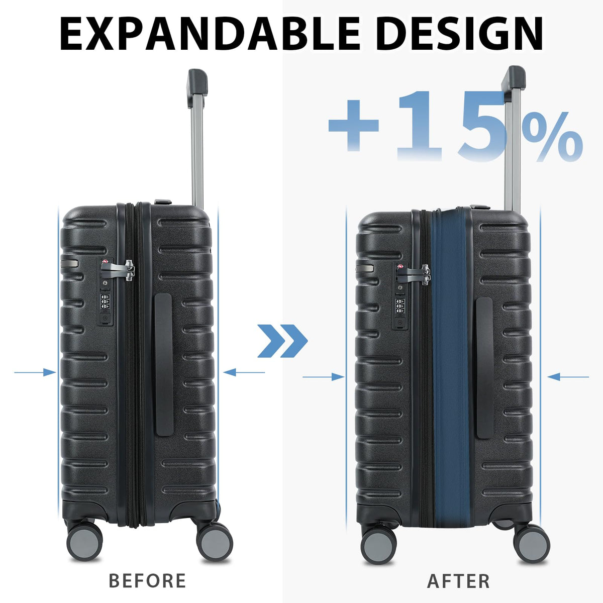 Black 20-Inch Carry On Luggage with Spinner Wheels V904082