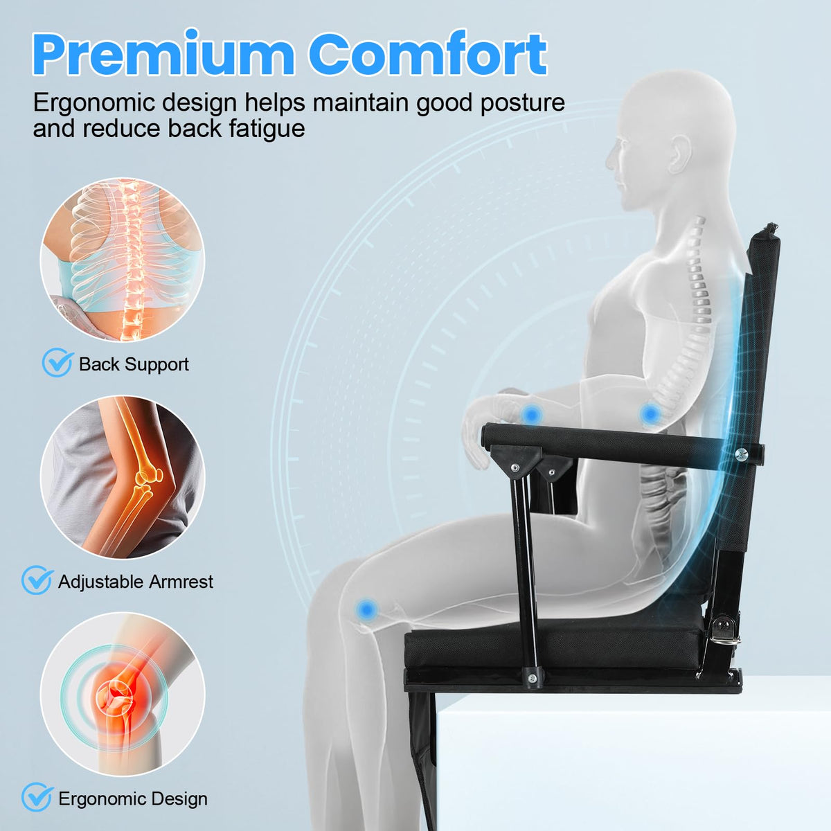 2 Pcs Black Folding Stadium Seat Cushion with Back Support U656