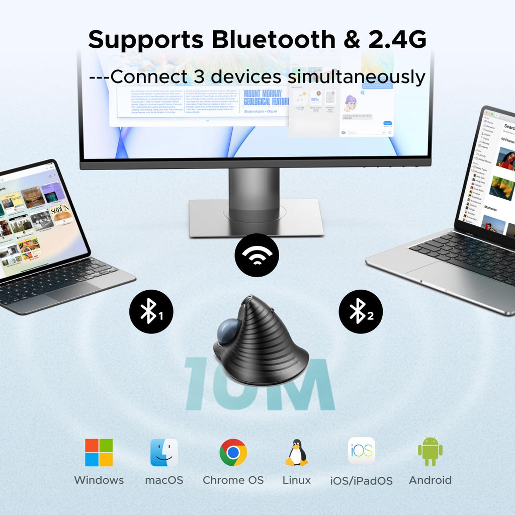 Wireless Trackball Mouse, Bluetooth & 2.4G, Thumb Control O575