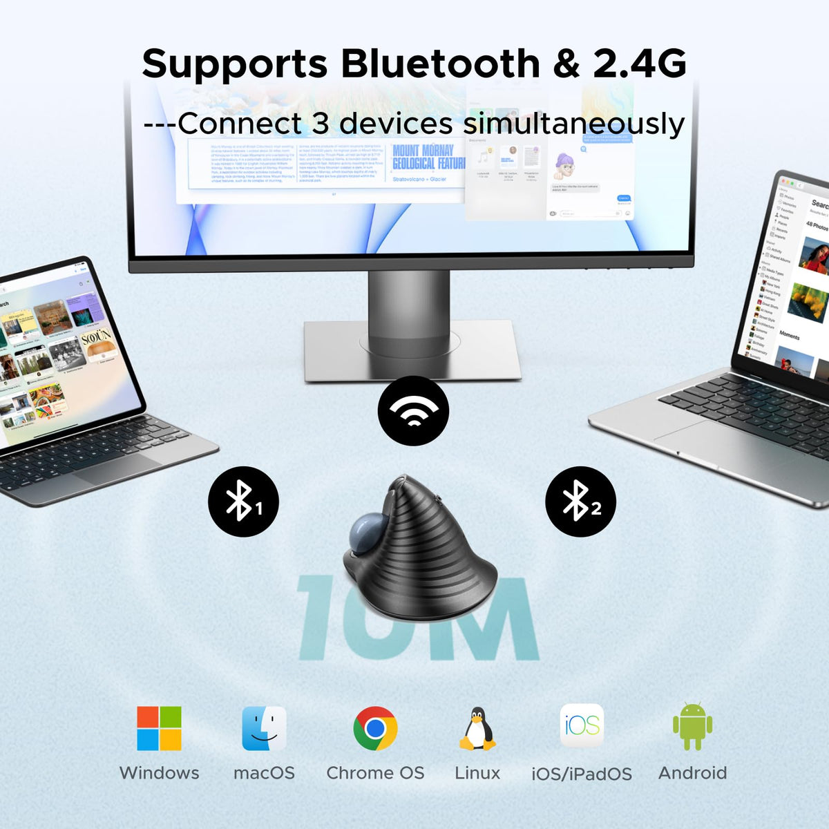Wireless Trackball Mouse, Bluetooth & 2.4G, Thumb Control O575