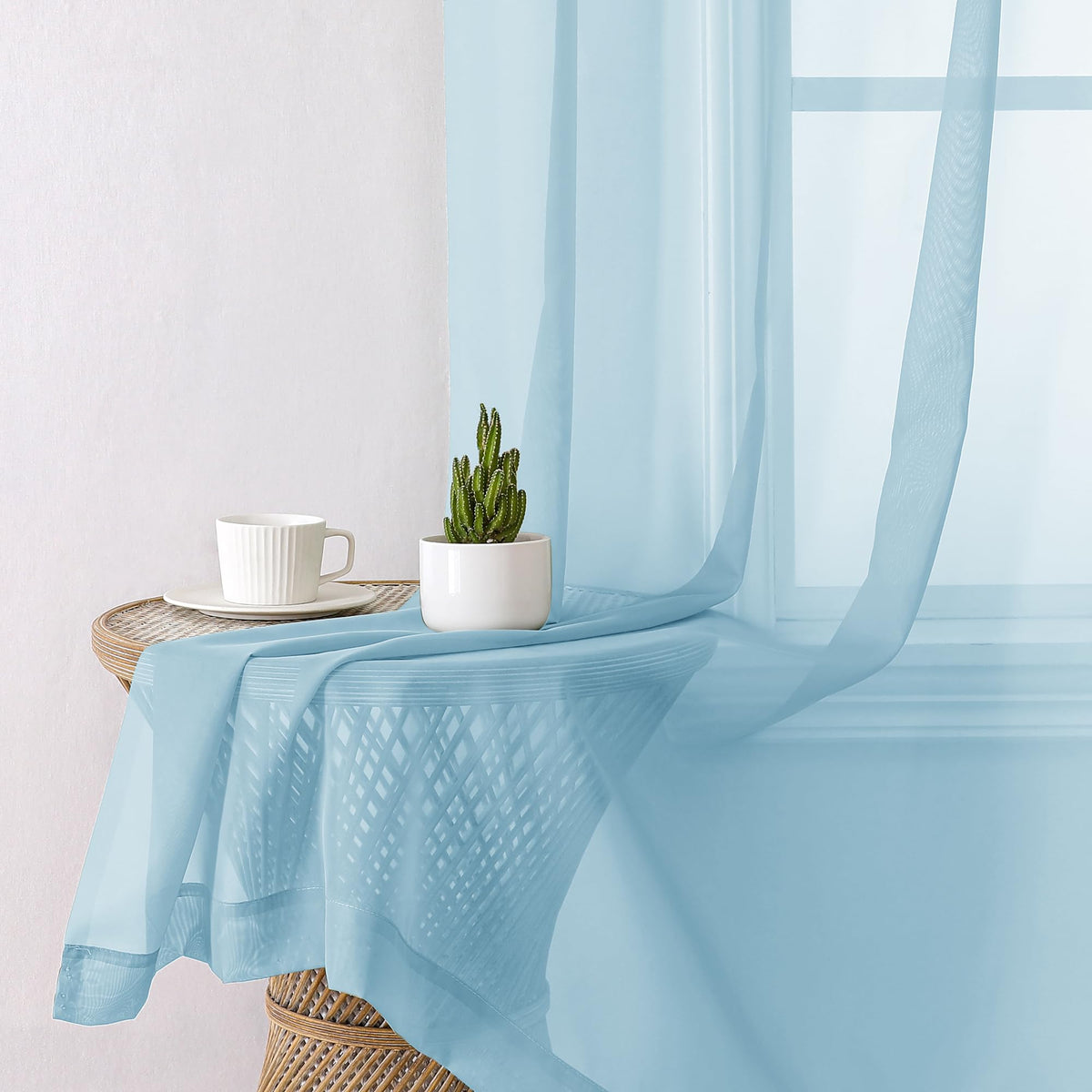 2 Pack Sky Blue Sheer Curtain Drapes 84 Inch Length 2 Panels W860