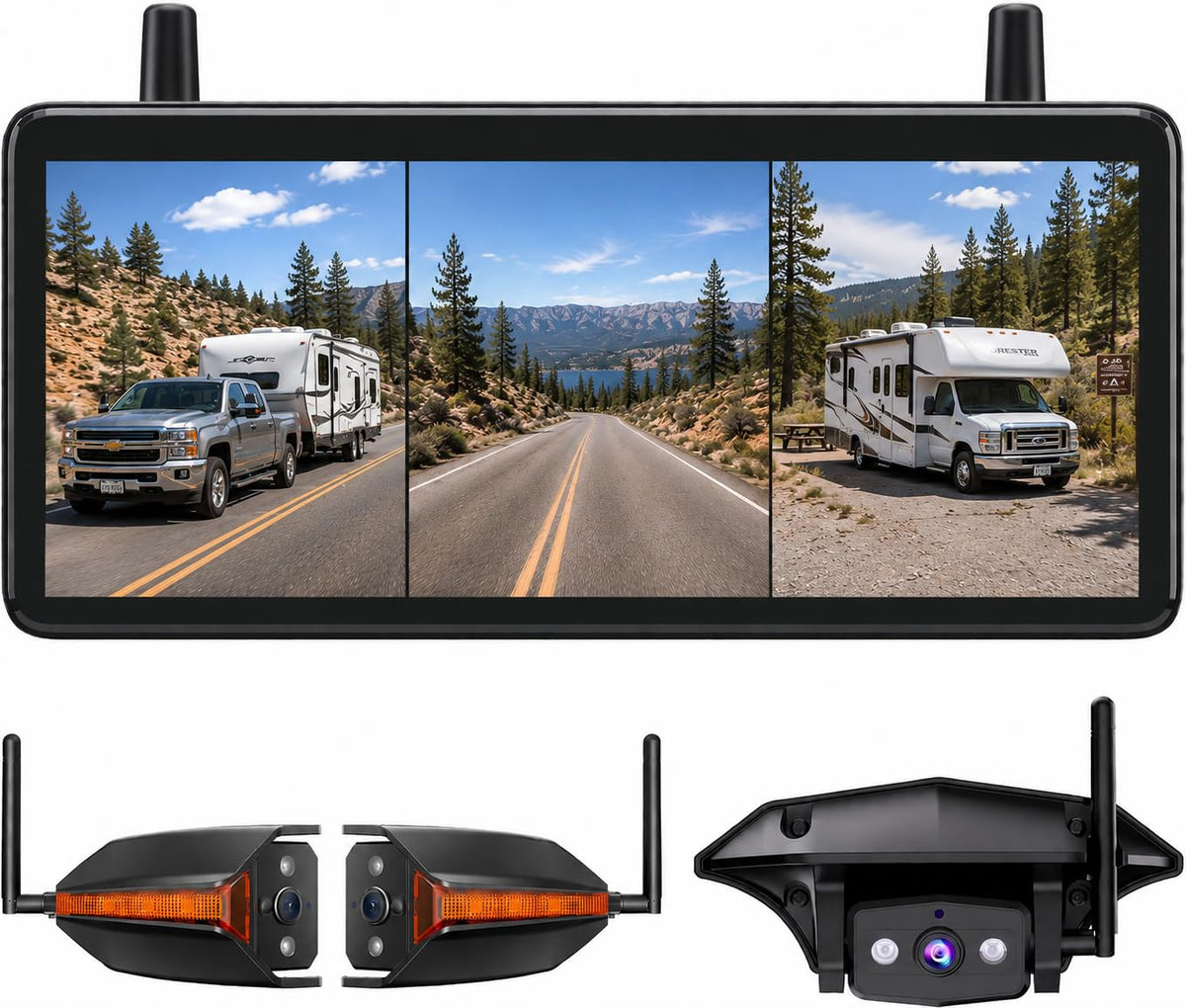 Wireless RV Backup Camera with Triple-Split Screen I657017