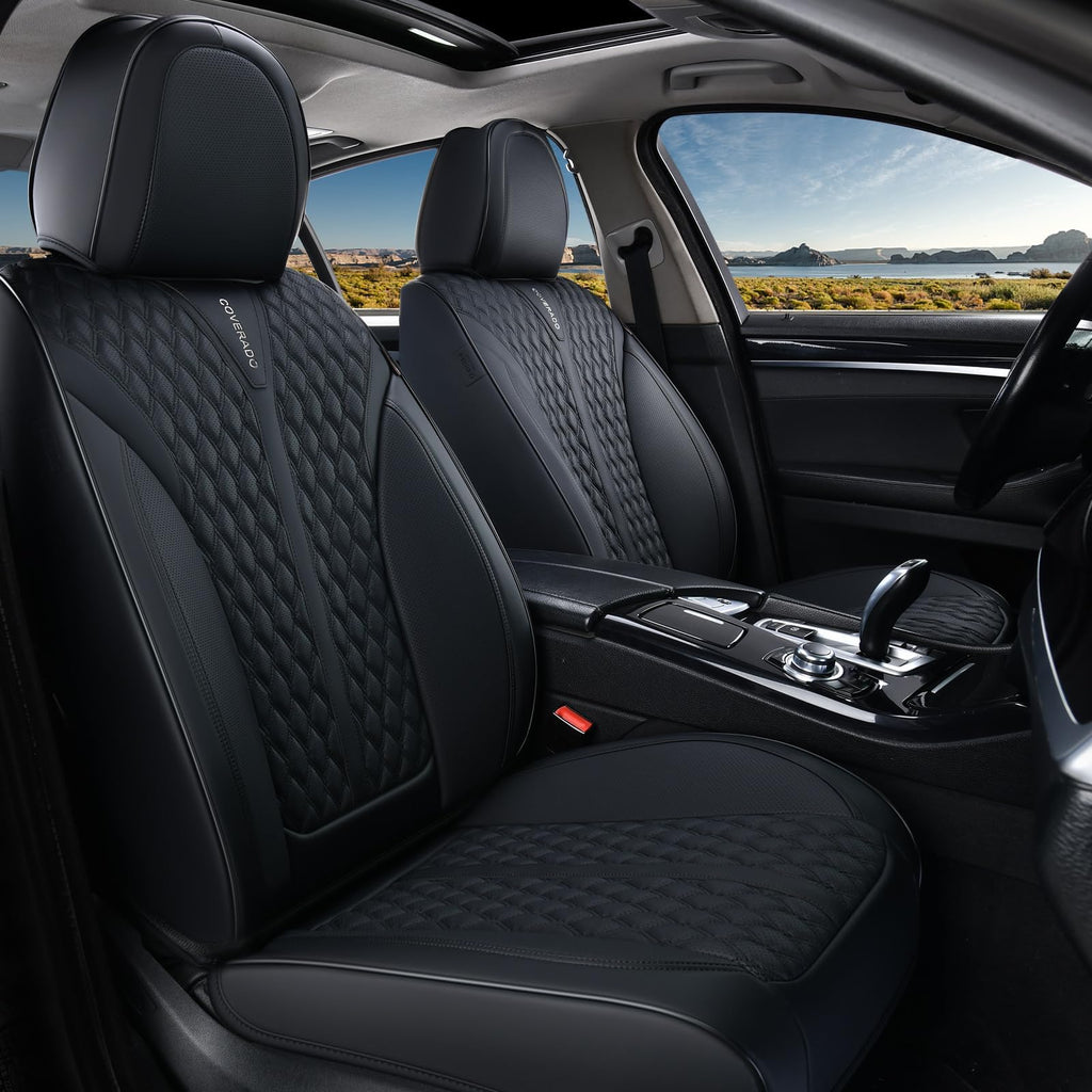 Black 5 Seats Nappa Leather Car Seat Covers Full Set S76084