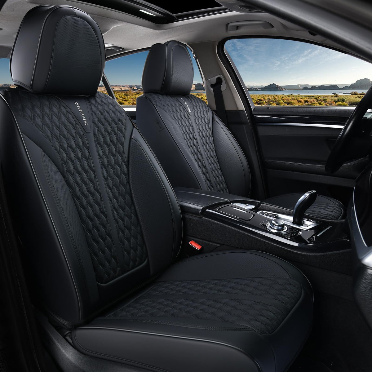 Black 5 Seats Nappa Leather Car Seat Covers Full Set S76084