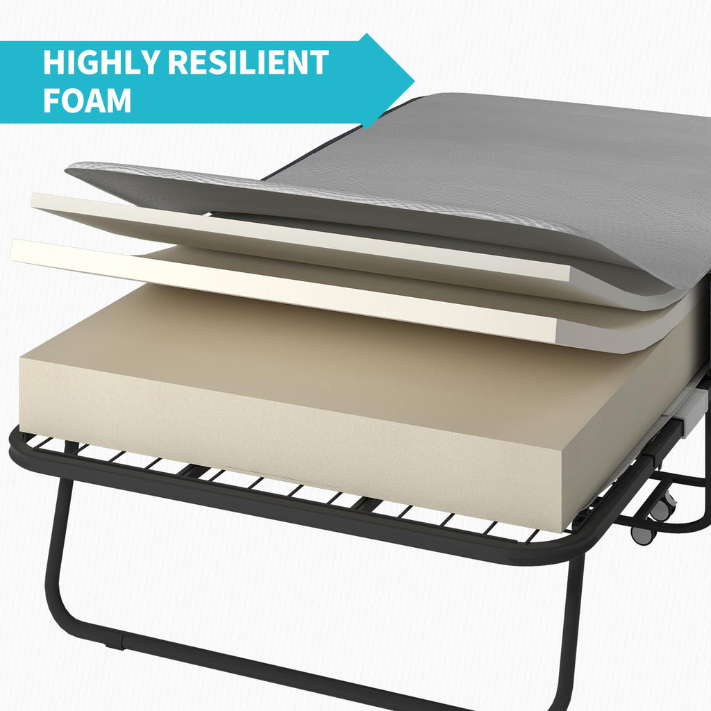 75" x 46" Folding Bed with 5" Memory Foam Mattress and Headboard K60627