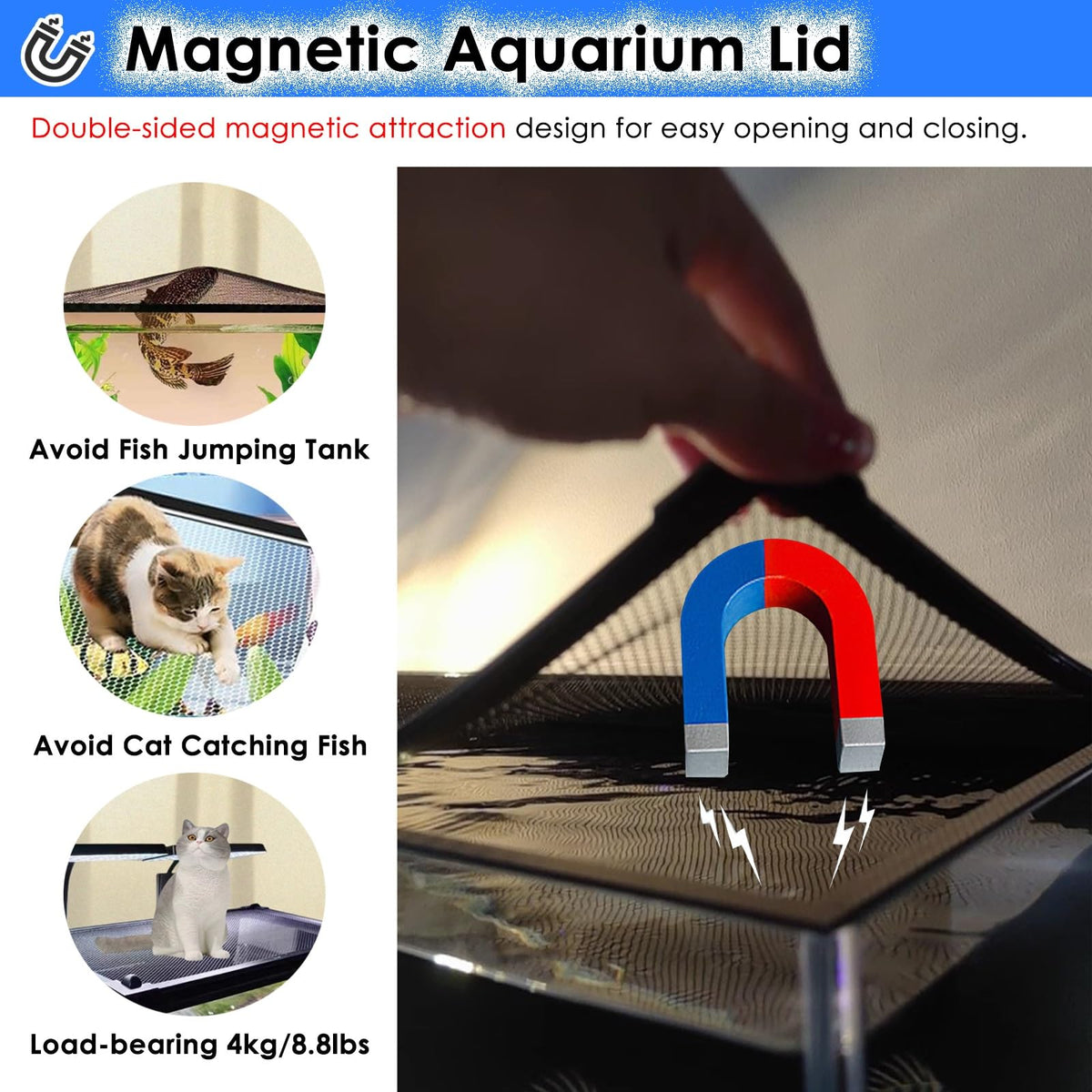Fish Tank Top Cover Anti-Jumping Net with Magnetic Edges O1387