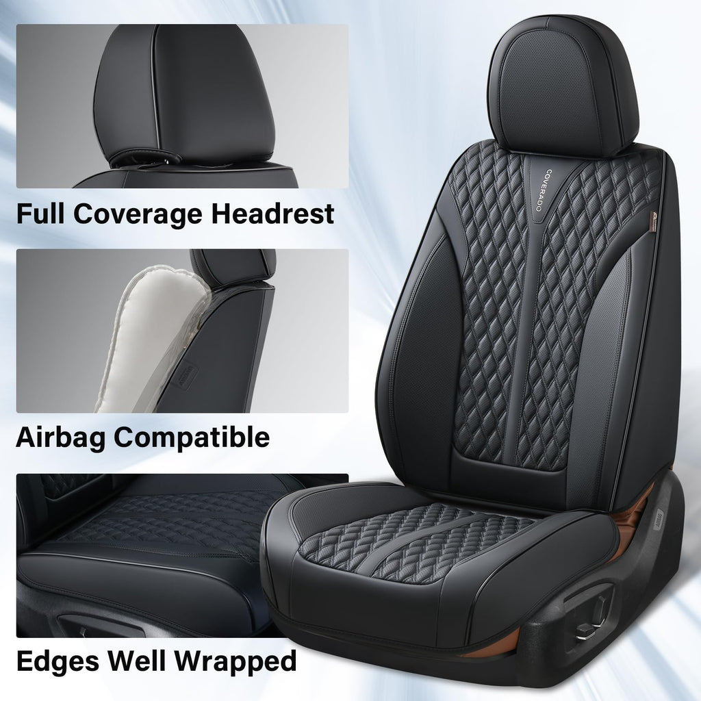 Black 5 Seats Nappa Leather Car Seat Covers Full Set S76084