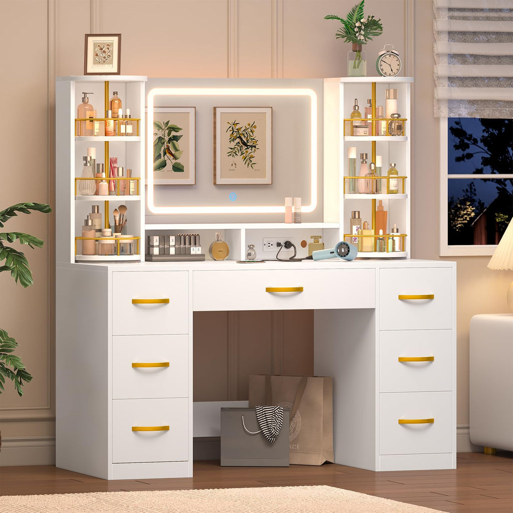Vanity Desk with Mirror and Lights, 7 Drawers Q161