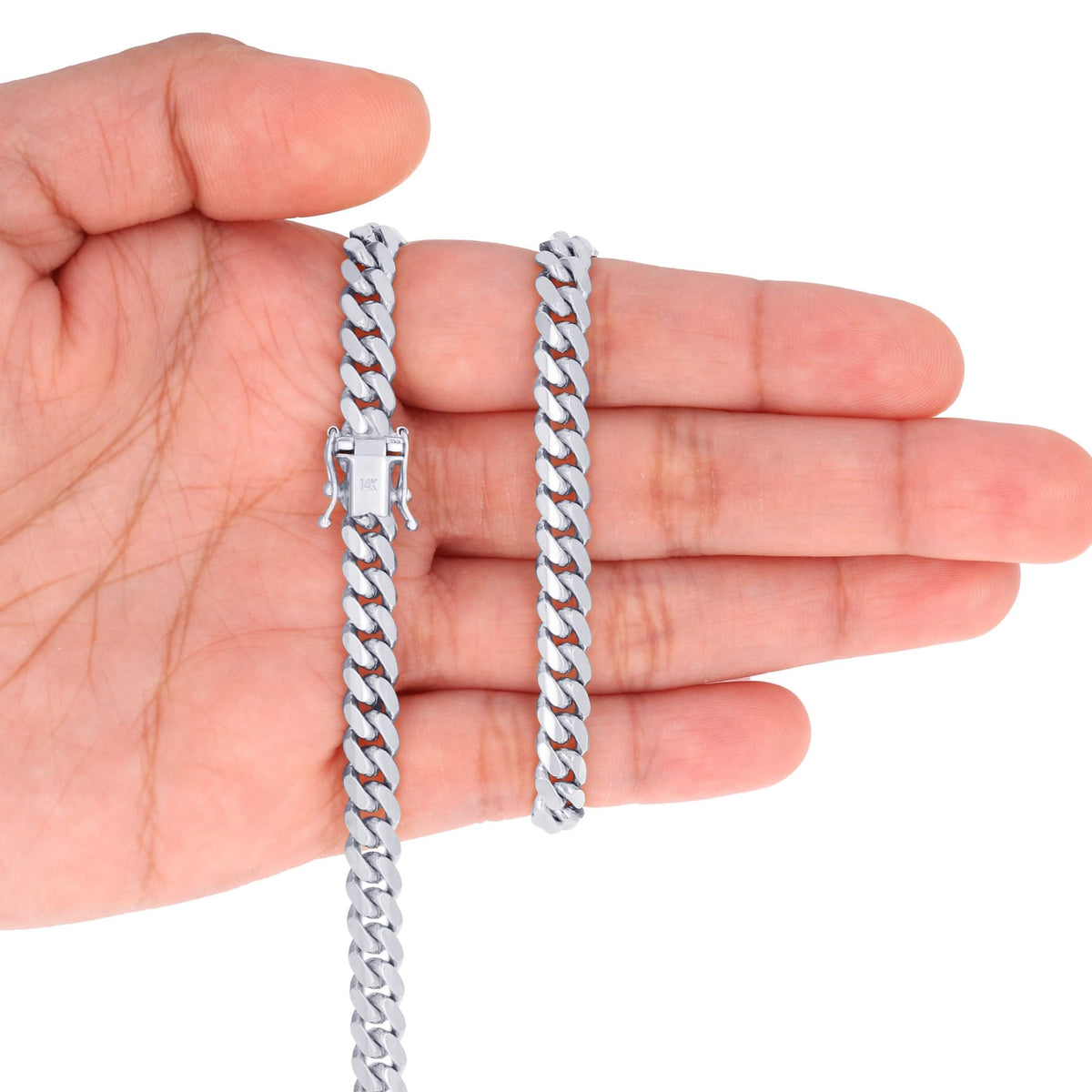 14K White Gold Cuban Link Chain Necklace N236129