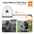 Retractable Heavy Duty Hose Reel, 1/2" x 100FT Automatic Rewind Garden Hose Reel with 360° Swivel Base and Hose Splitter with Shut-Off Valves A17673