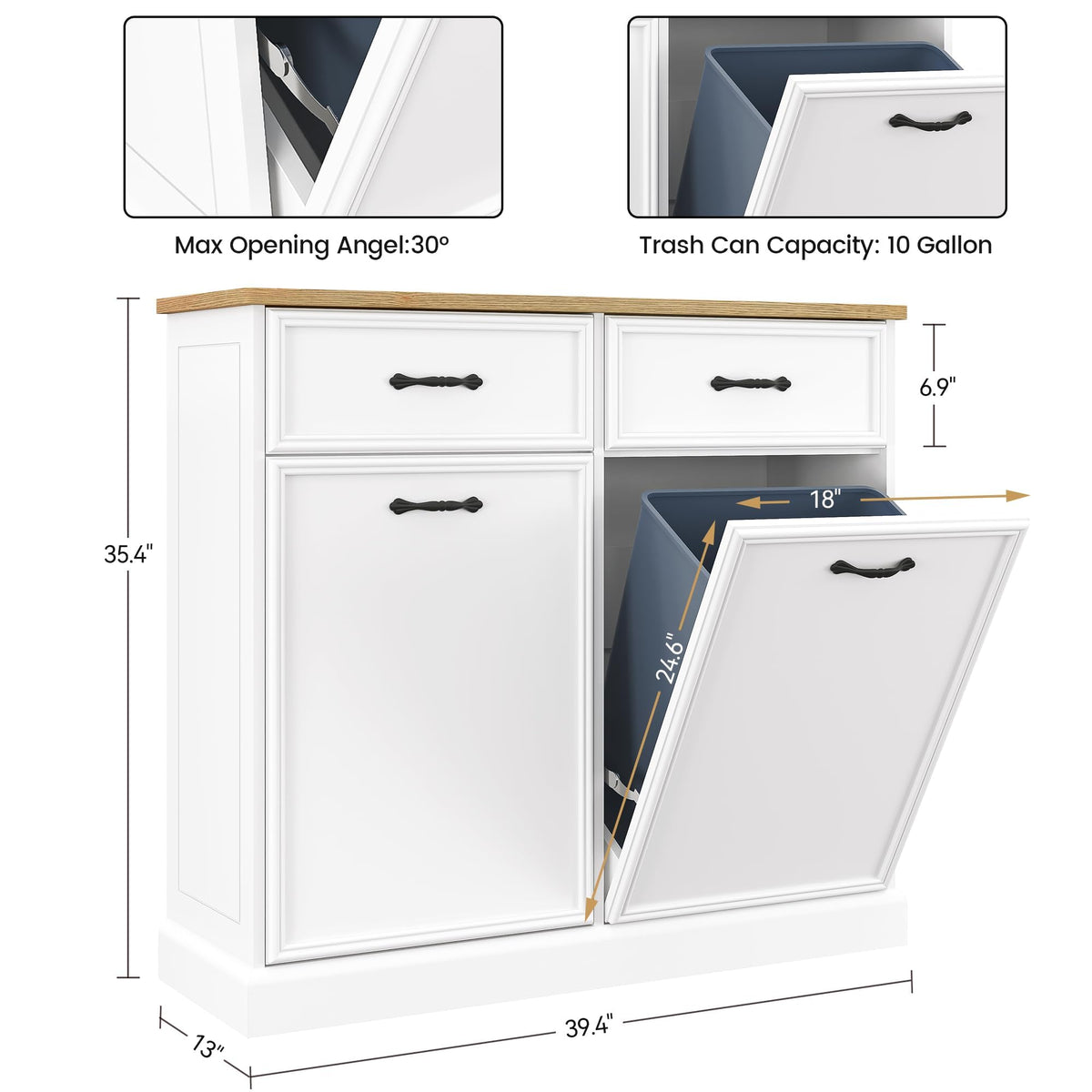 White 20 Gallon Tilt-Out Trash Cabinet U89495