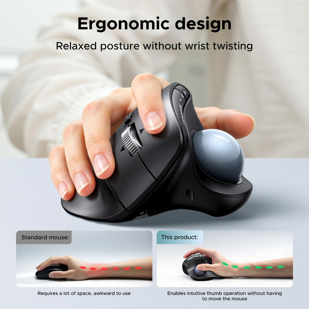 Wireless Trackball Mouse, Bluetooth & 2.4G, Thumb Control O575