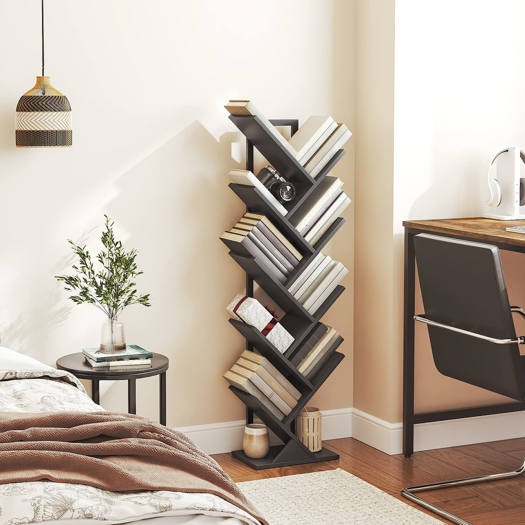 Black 9-Tier Wood Tree Bookshelf J2308