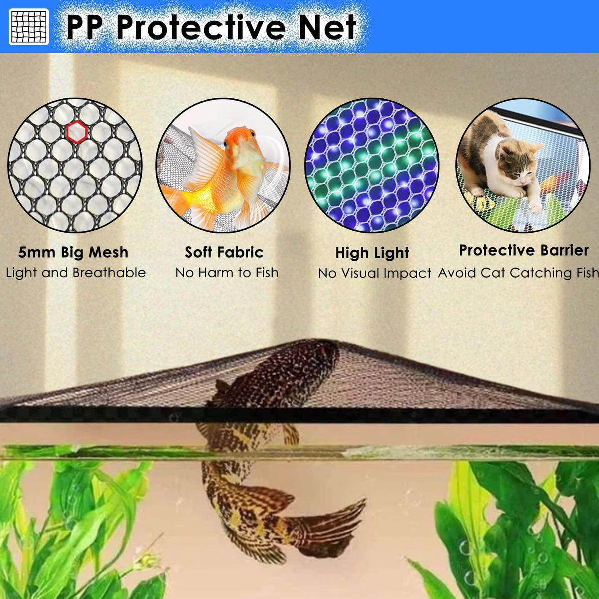 Fish Tank Top Cover Anti-Jumping Net with Magnetic Edges O1387