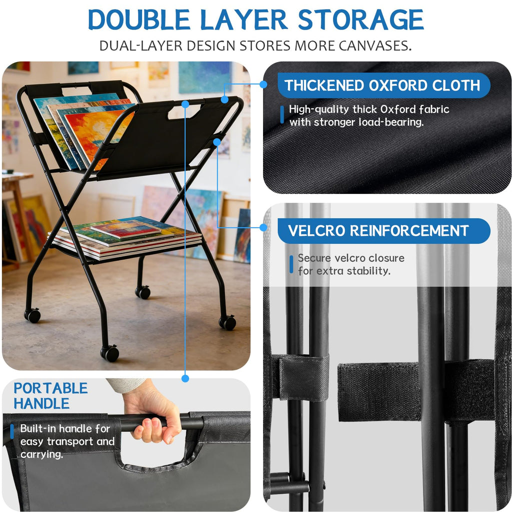Folding Canvas Art Print Storage Rack with Caster Wheels D2794