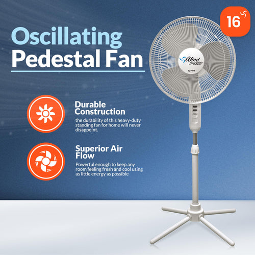 16 in Oscillating Pedestal Fan, 3 Speed, White W475398