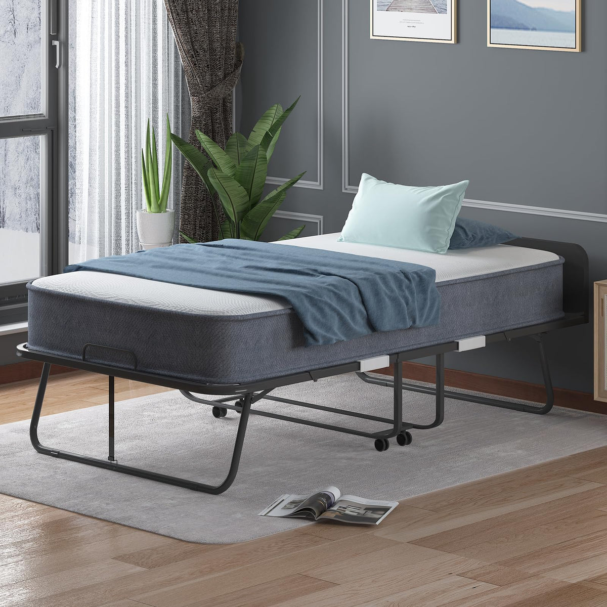 75" x 46" Folding Bed with 5" Memory Foam Mattress and Headboard K60627