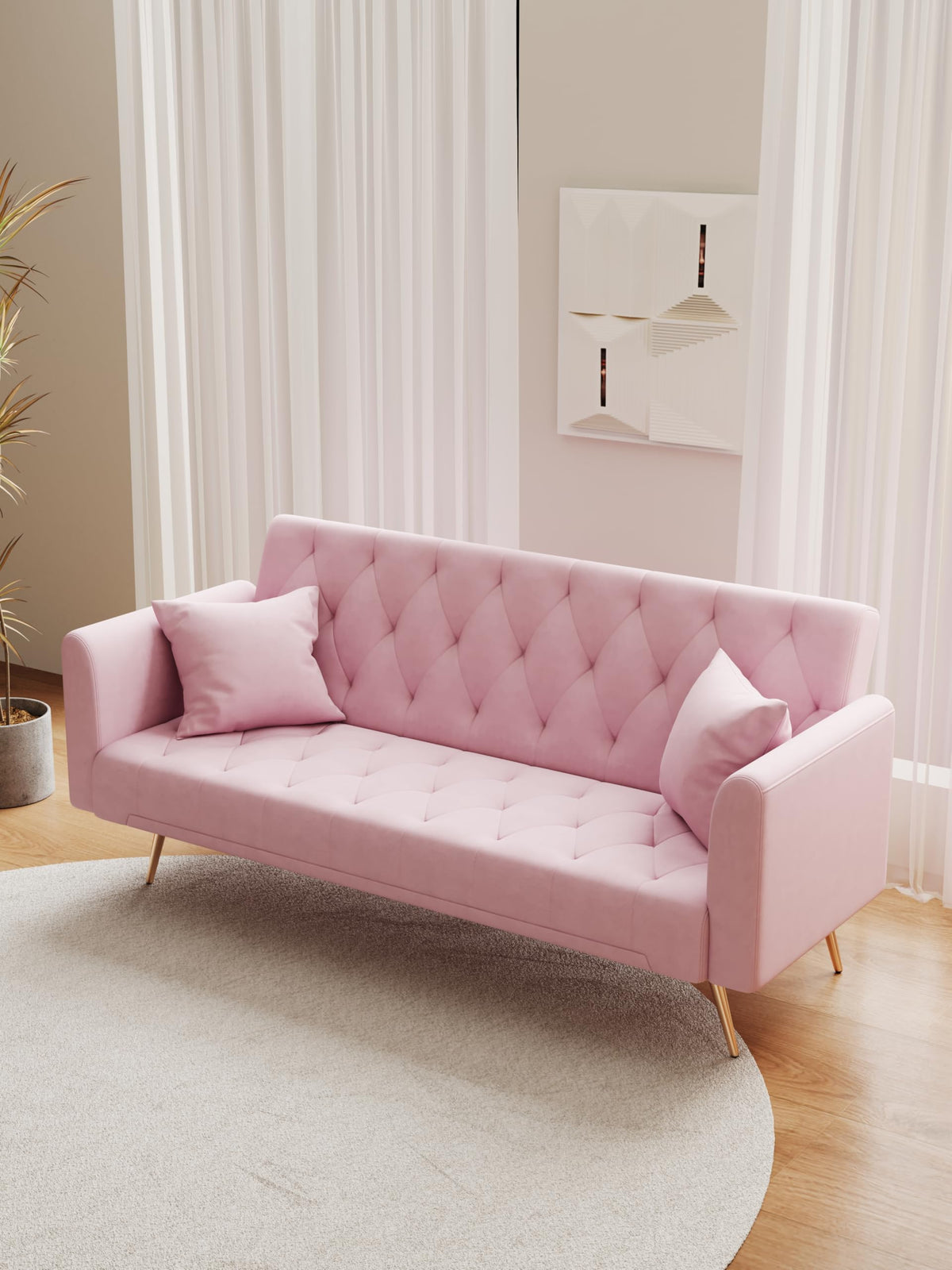 Pink Velvet 2 Seater Loveseat Sofa K94687