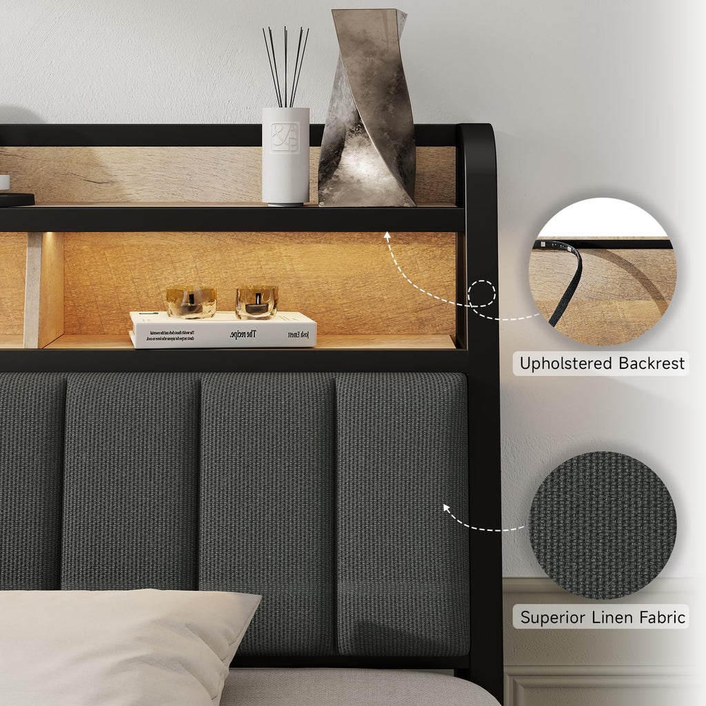 King Headboard with Storage and Charging Station X976