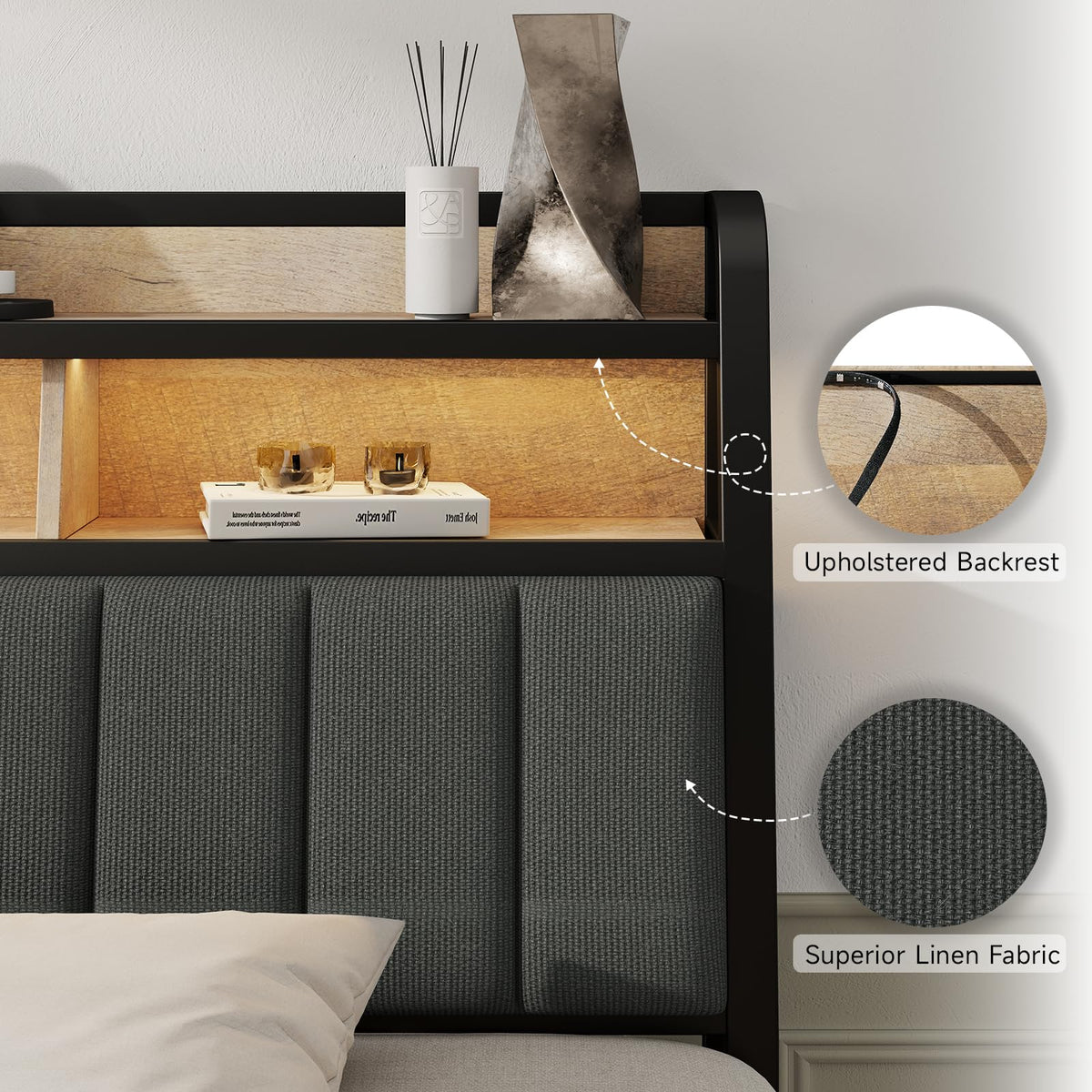 King Headboard with Storage and Charging Station X976