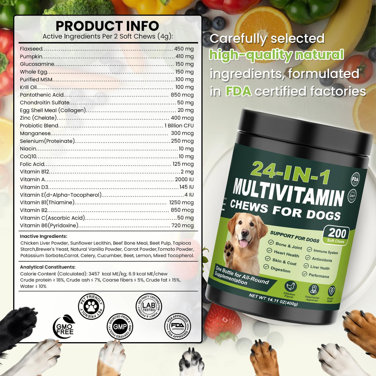 Dog Vitamins and Supplements 200 Ct Multivitamin S65592