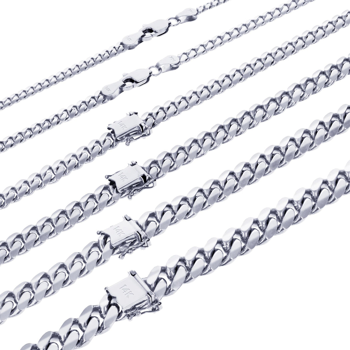 14K White Gold Cuban Link Chain Necklace N236129