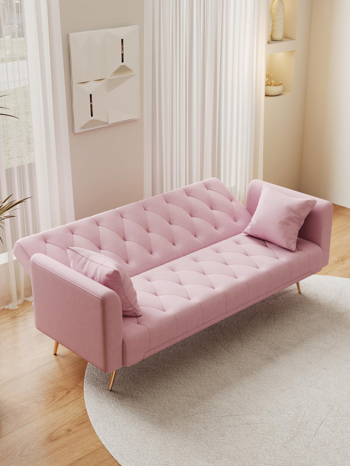 Pink Velvet 2 Seater Loveseat Sofa K94687