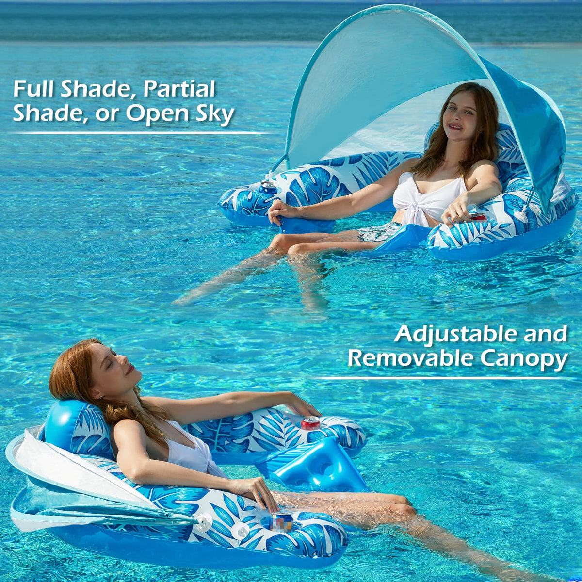 Inflatable Pool Float with Canopy and Cup Holders S73989