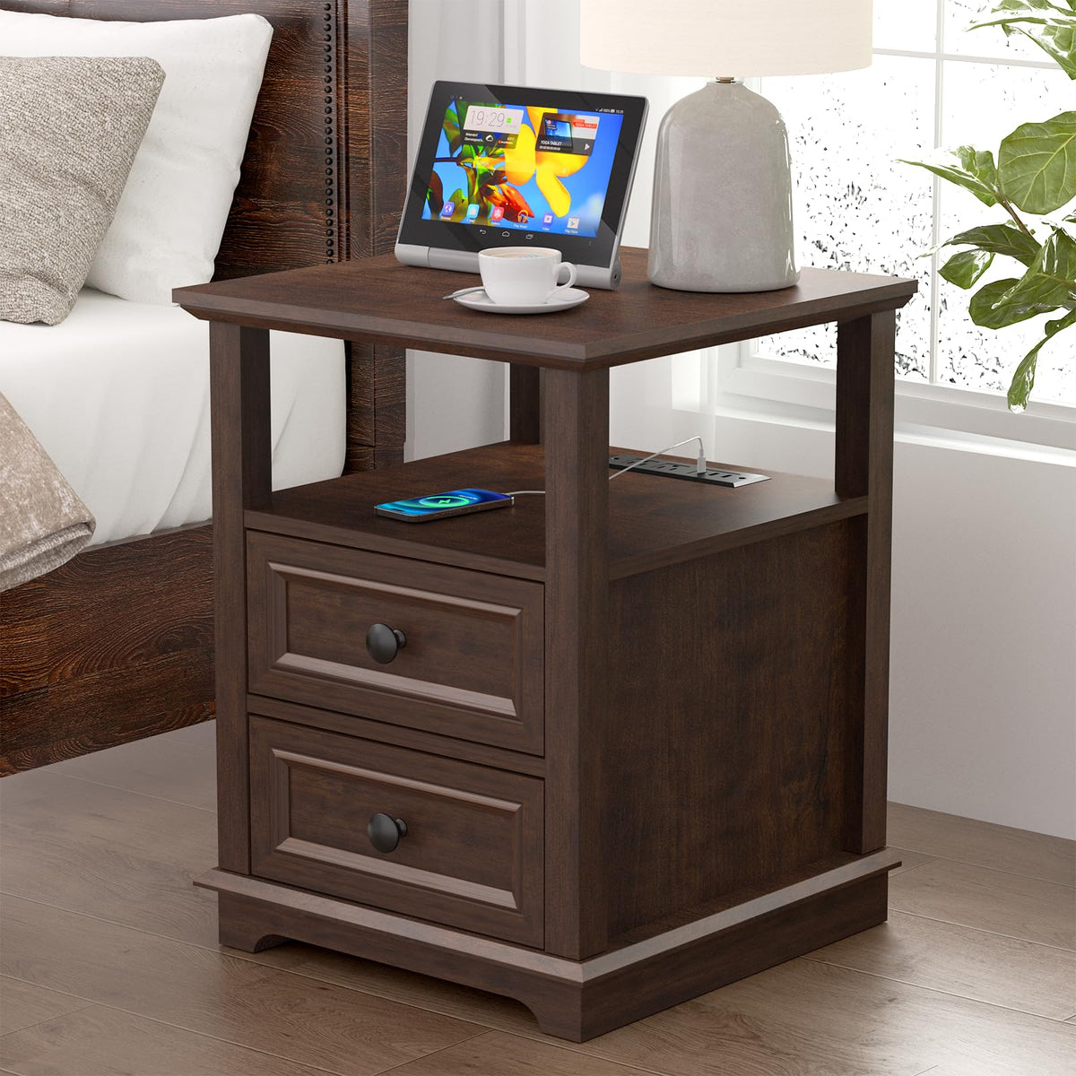 24" Nightstand with Charging Station and Drawers W3683