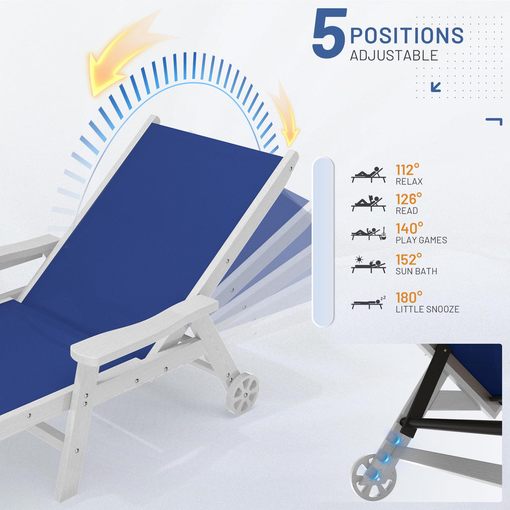 Royal Blue Patio Chaise Lounge Chair Set of 2 with Cup Holder O728640