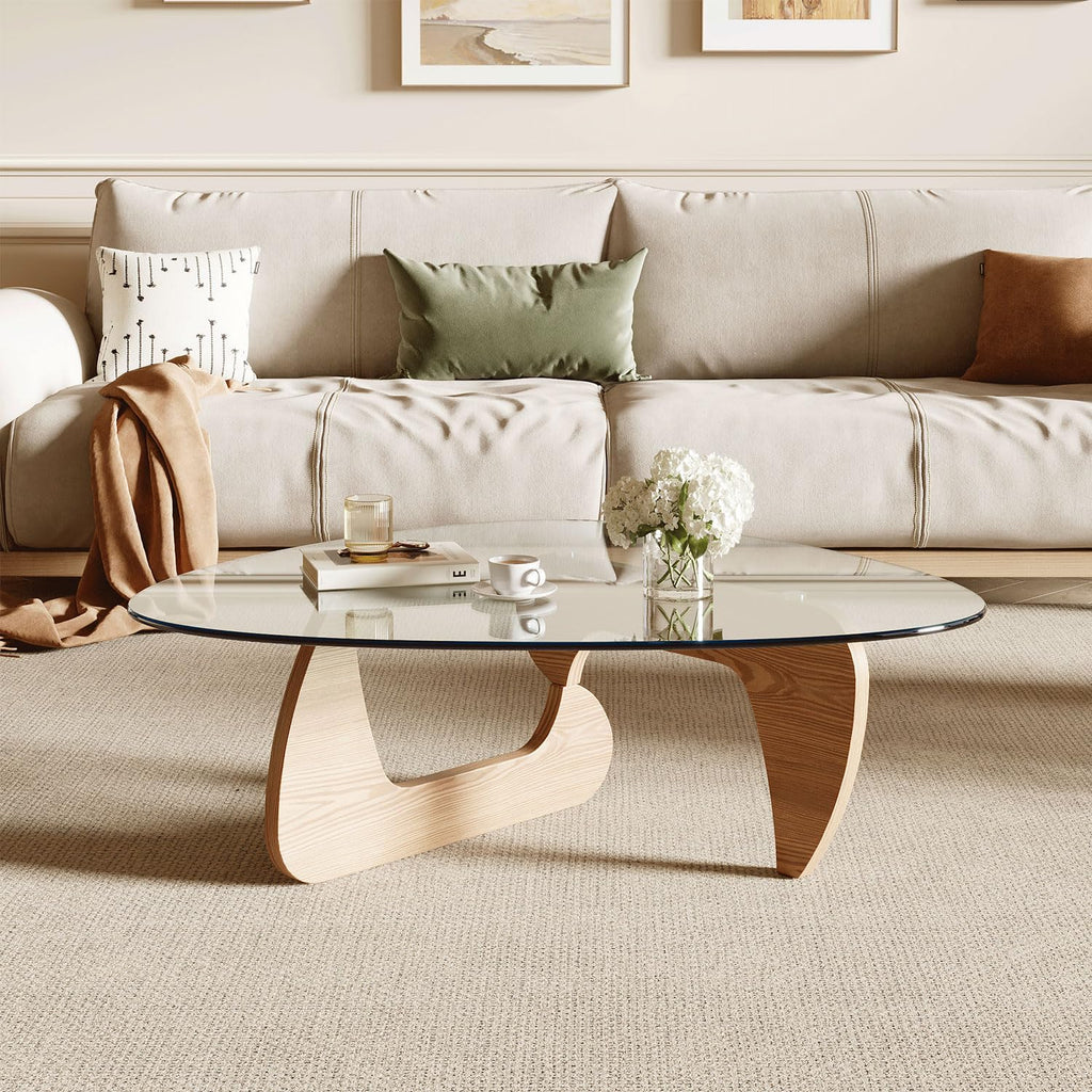 Modern Coffee Table with Tempered Glass Top and Solid Wood Base C787