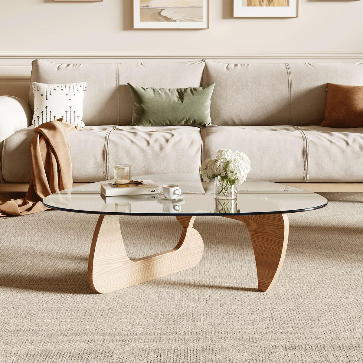 Modern Coffee Table with Tempered Glass Top and Solid Wood Base C787