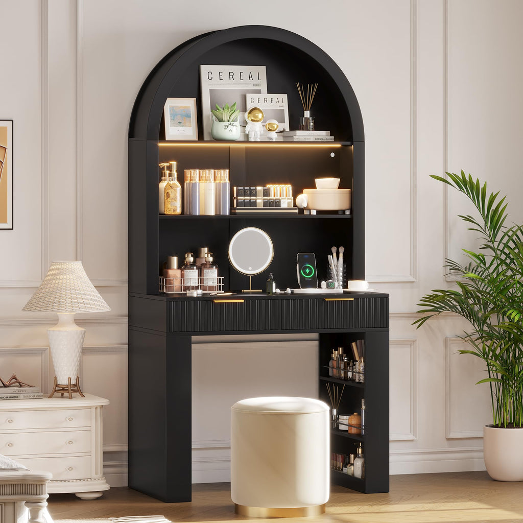 35.4" Arched Writing Desk with Hutch & Power Outlet I290