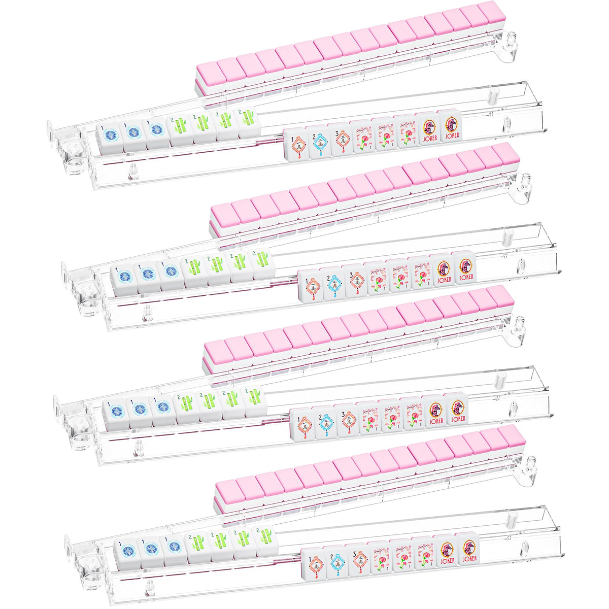 Clear Acrylic Mahjong Racks with Pushers, 4 Pack Y582