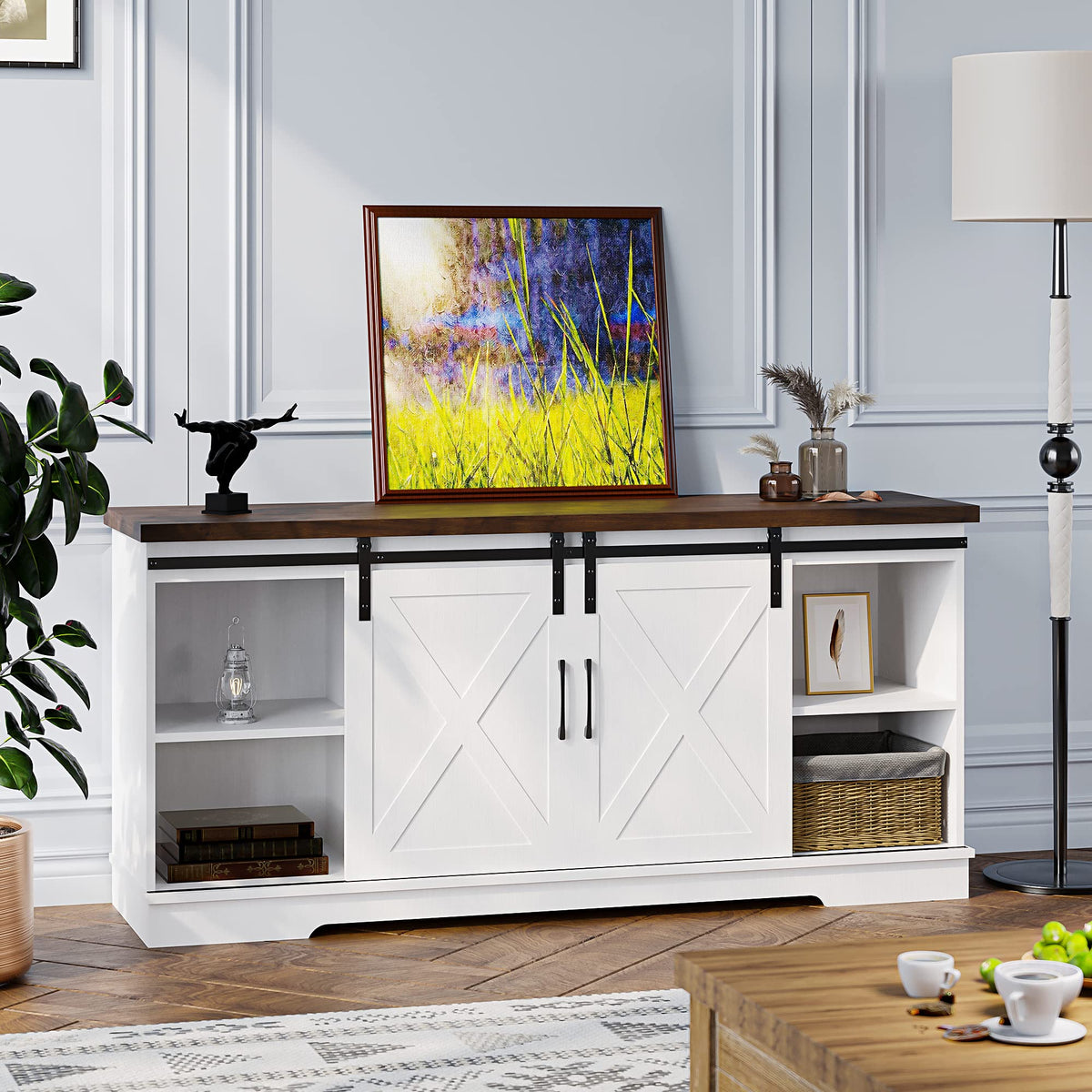 Farmhouse TV Stand Entertainment Center for 65 Inch TV Z82938