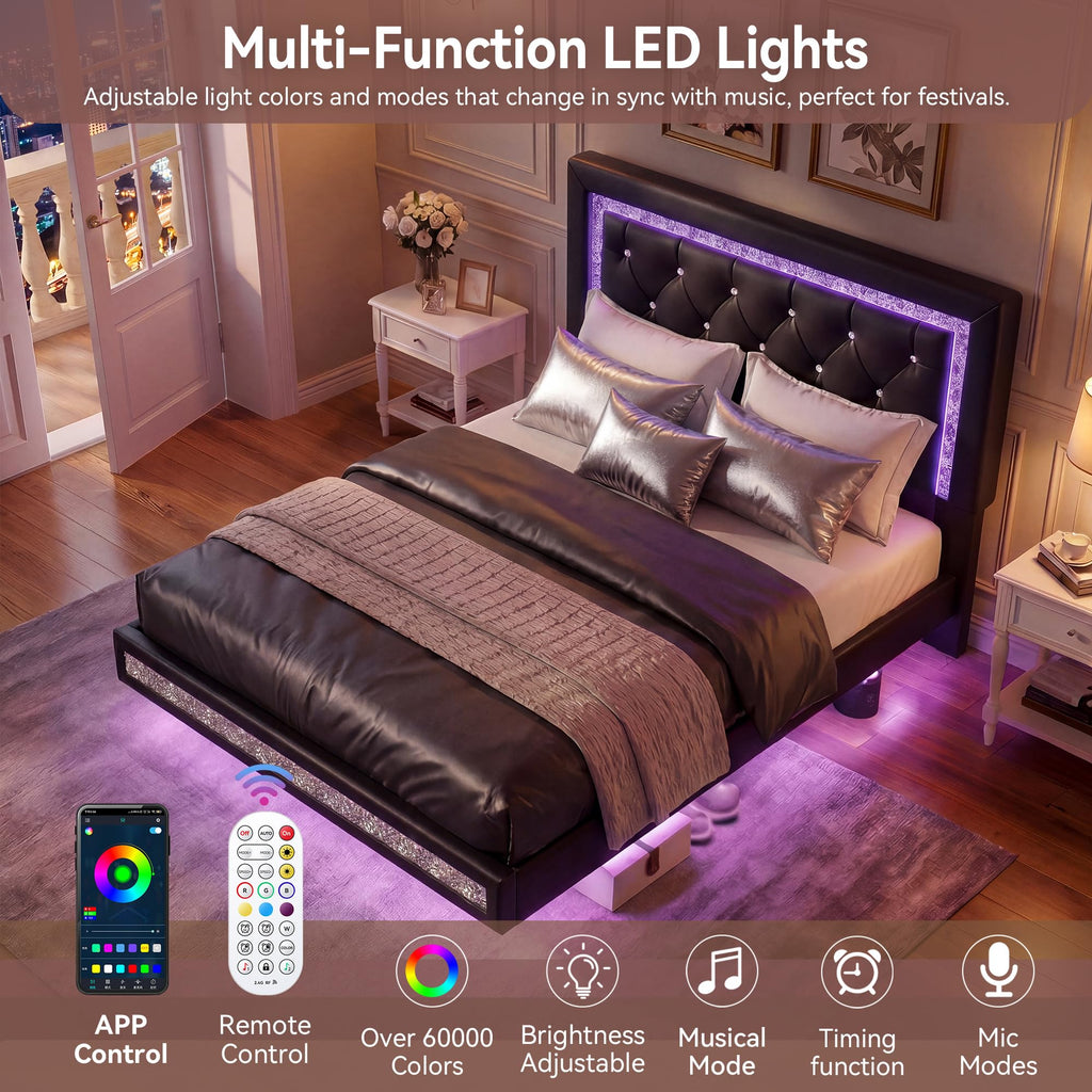 Floating Bed Frame Full with LED Lights P755