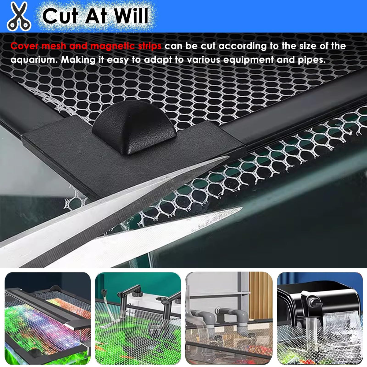 Fish Tank Top Cover Anti-Jumping Net with Magnetic Edges O1387