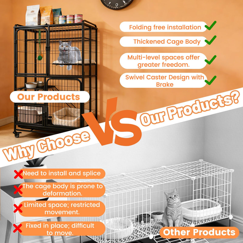 Collapsible Metal Wire Cat Cage V508