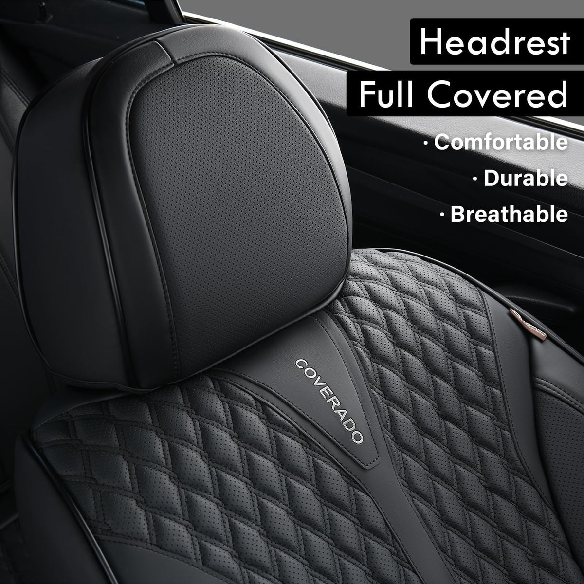 Black 5 Seats Nappa Leather Car Seat Covers Full Set S76084