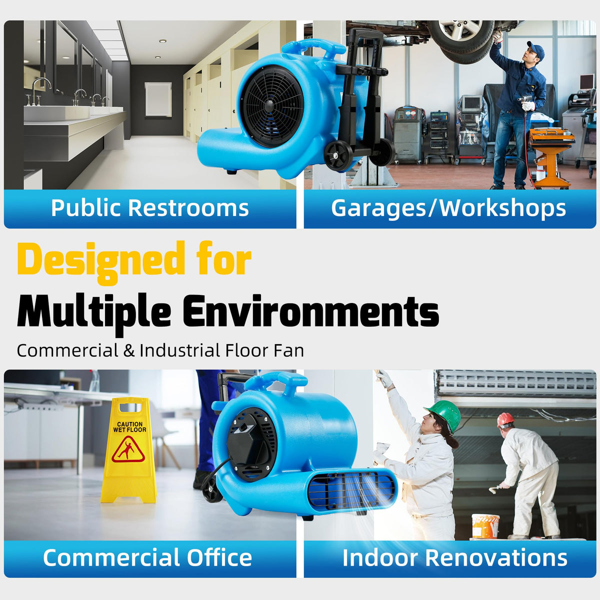 1 HP 4000 CFM 3-Speed Air Mover with Wheels K6557