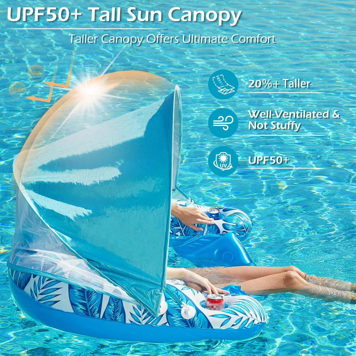 Inflatable Pool Float with Canopy and Cup Holders S73989